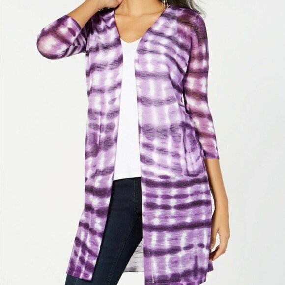 INC Small Tie-Dye Cozy Cardigan Sweater Purple 697 - Picture 1 of 8